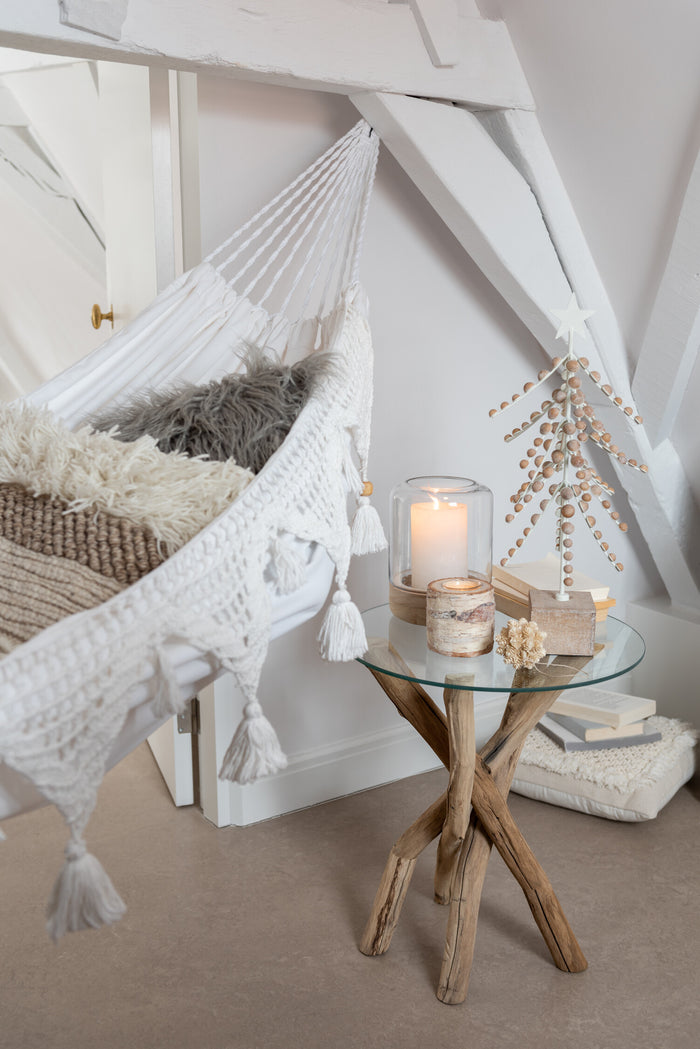 J-Line decoratie boompje op voet - hout|metaal - wit|naturel