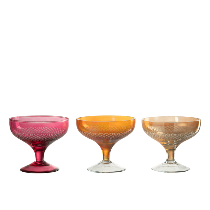J-Line glas Voet Rond - glas - rood - 4 stuks