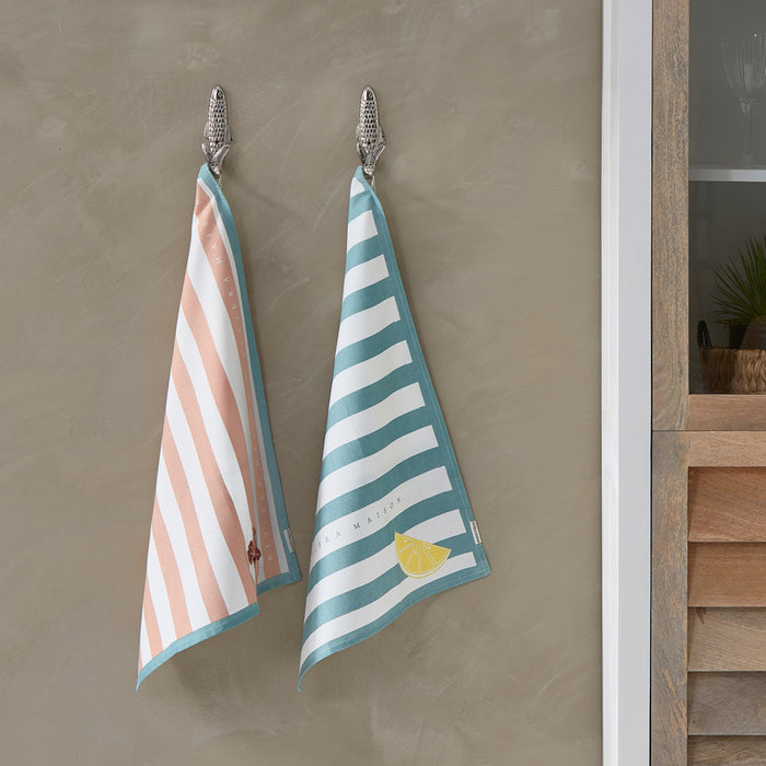 Riviera Maison Theedoeken 2 stuks, strepen - Summer Vibe - Blauw|Roze