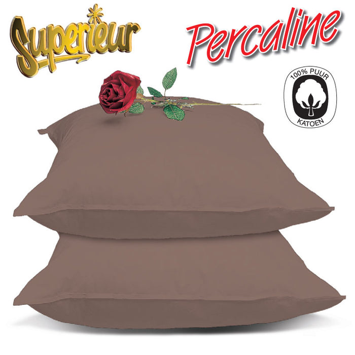 Superieur 100% Percaline katoen|Set van 2|Taupe Kussensloop 60x70cm