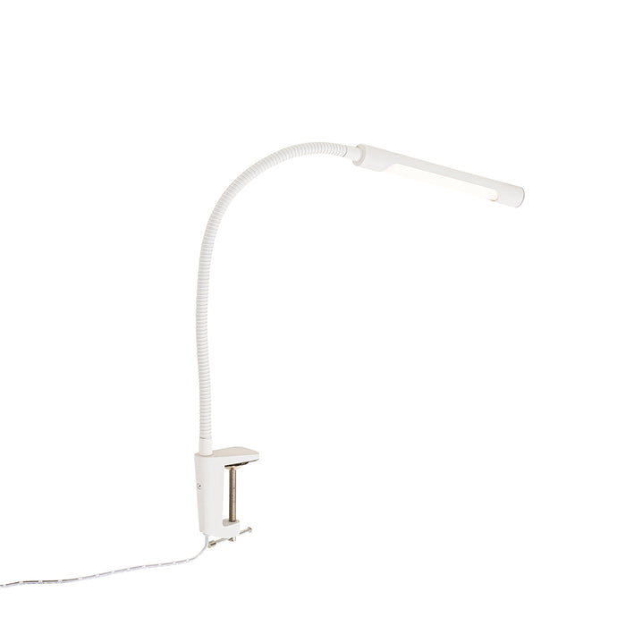 QAZQA Klem bureaulamp wit incl. LED met touch dimmer - Lionard