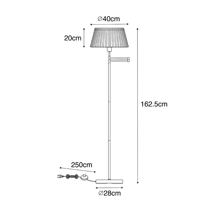QAZQA Vloerlamp zwart met zwart plisse kap en verstelbare arm - Ladas