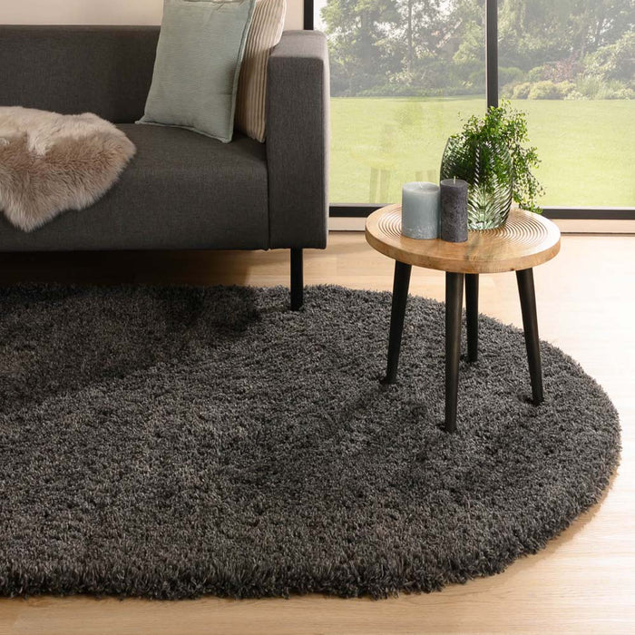 Tapeso Ovaal hoogpolig vloerkleed - Cozy Shaggy - donkergrijs -