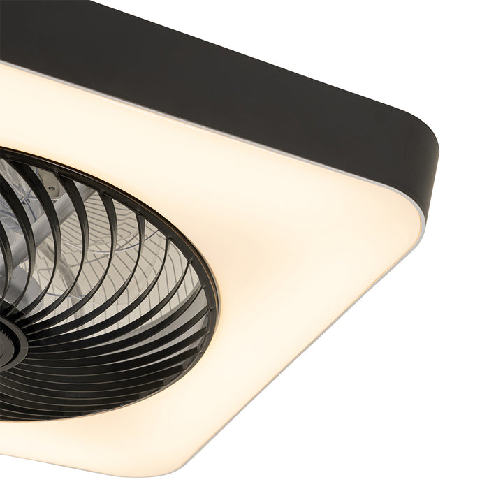 QAZQA Smart plafondventilator vierkant zwart incl. LED dimbaar -