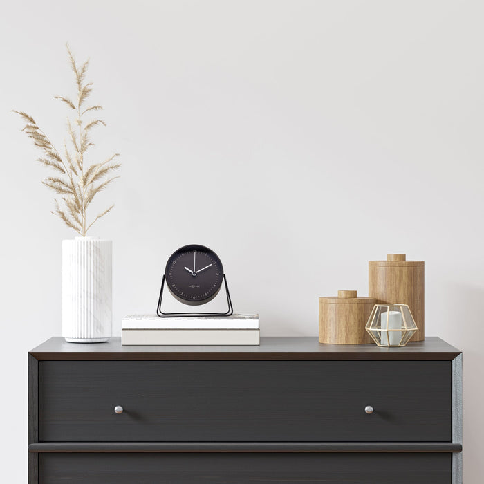 NeXtime - Tafel Wekker 14x13x7cm-Stil-Zwart-Metaal-NeXtime "Berlin