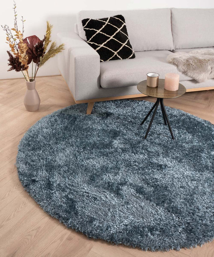 Tapeso Rond hoogpolig vloerkleed velours Posh - blauw - 80 cm