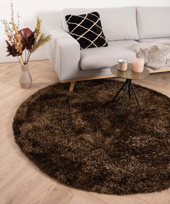 Tapeso Rond hoogpolig vloerkleed velours Posh - bruin - 80 cm