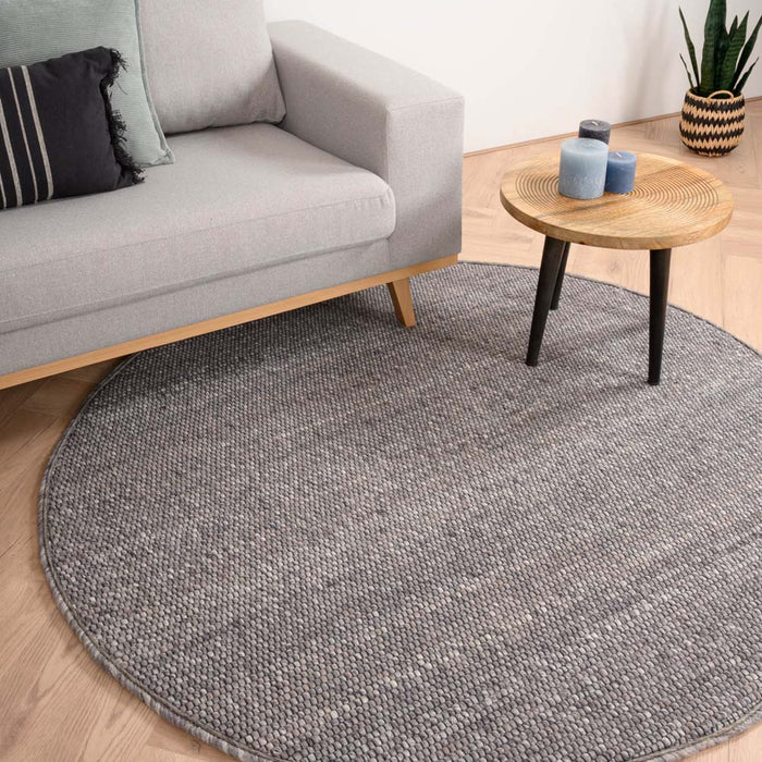 Nordic Weavers Rond wollen vloerkleed Lett - grijs - 300 cm rond
