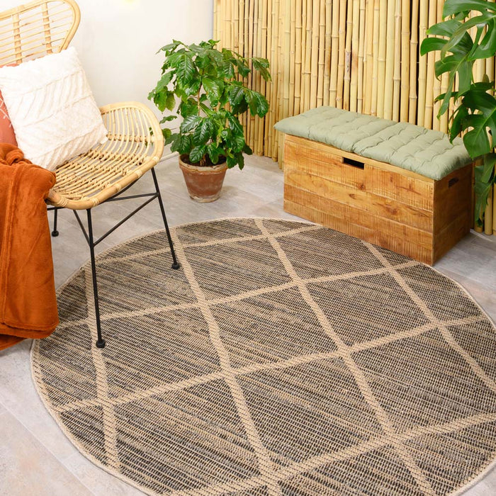 Boho&me Rond jute buitenkleed ruiten Sunny - naturel - 200 cm rond