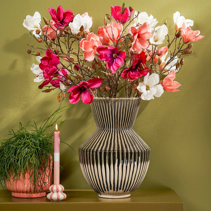 Mica Decorations Magnolia Kunstbloem - H88 cm - Donkerroze