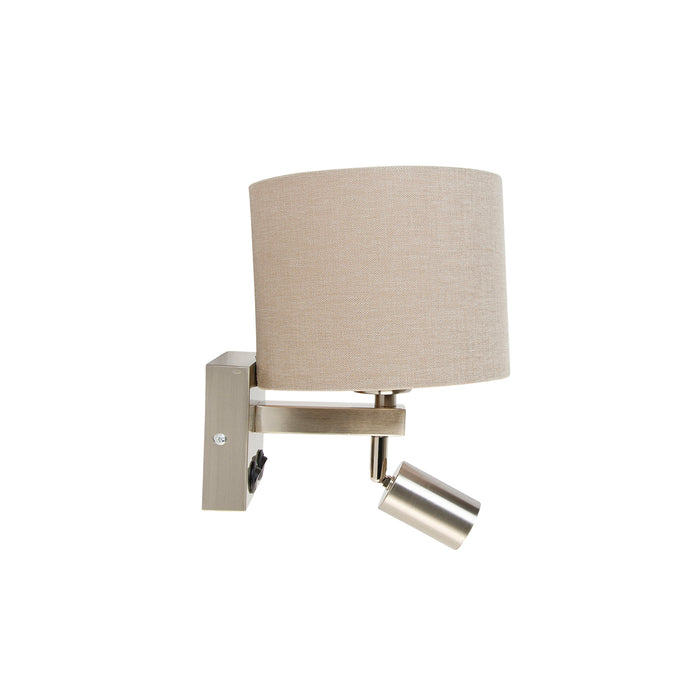 QAZQA Wandlamp staal met leeslamp en kap 18 cm lichtbruin - Brescia