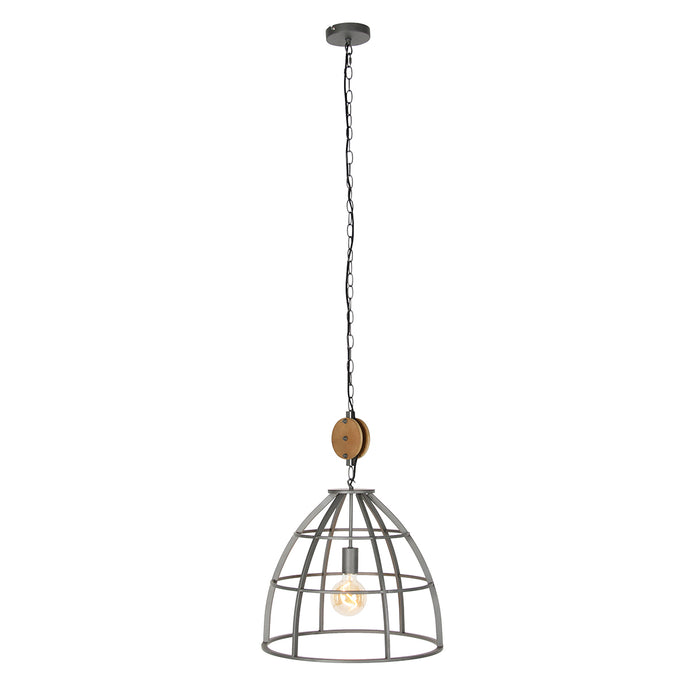 QAZQA Industriële hanglamp donkergrijs met hout 47 cm - Arthur
