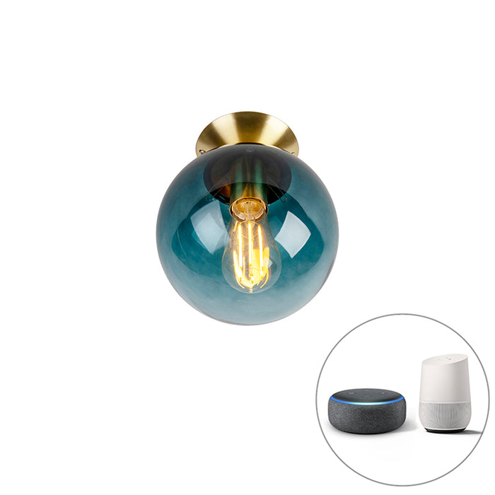 QAZQA Smart plafondlamp messing met oceaanblauw glas incl. Wifi ST64
