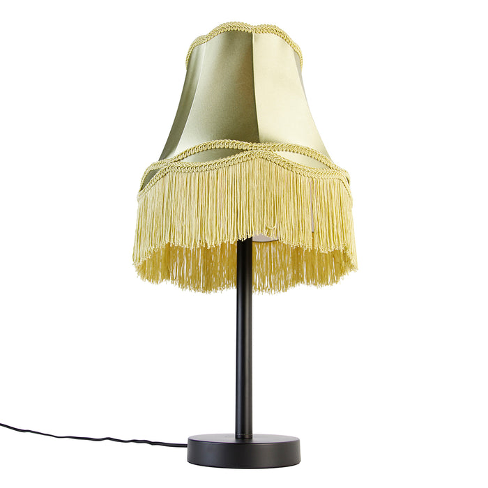 QAZQA Klassieke tafellamp zwart met granny kap groen 30 cm - Simplo