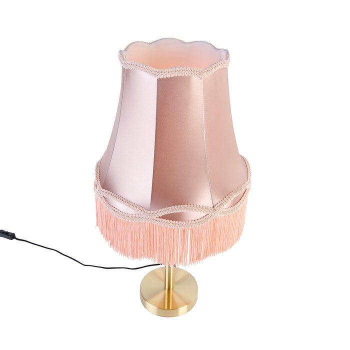 QAZQA Klassieke tafellamp messing met granny kap roze 30 cm - Simplo
