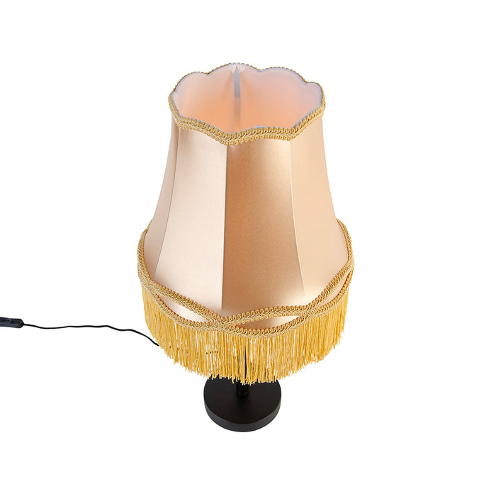 QAZQA Klassieke tafellamp zwart met granny kap goud 30 cm - Simplo