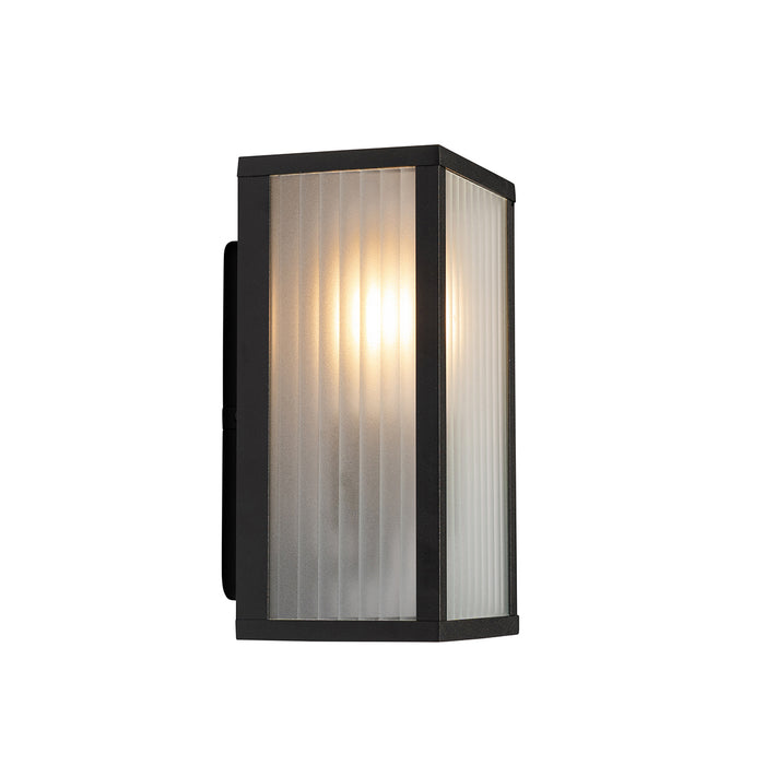 QAZQA Buiten wandlamp zwart met ribbel glas IP44 - Charlois