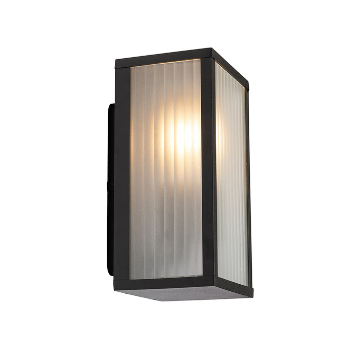 QAZQA Buiten wandlamp zwart met ribbel glas IP44 - Charlois