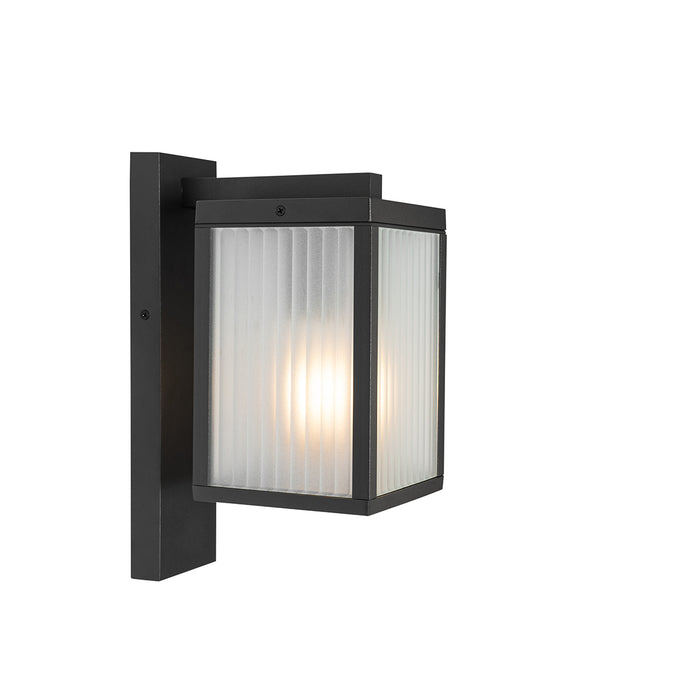 QAZQA Buiten wandlantaarn zwart met ribbel glas IP44 - Charlois