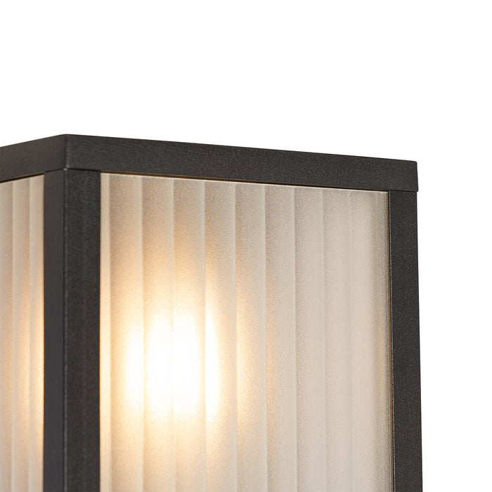 QAZQA Buiten wandlamp zwart met ribbel glas 2-lichts IP44 - Charlois