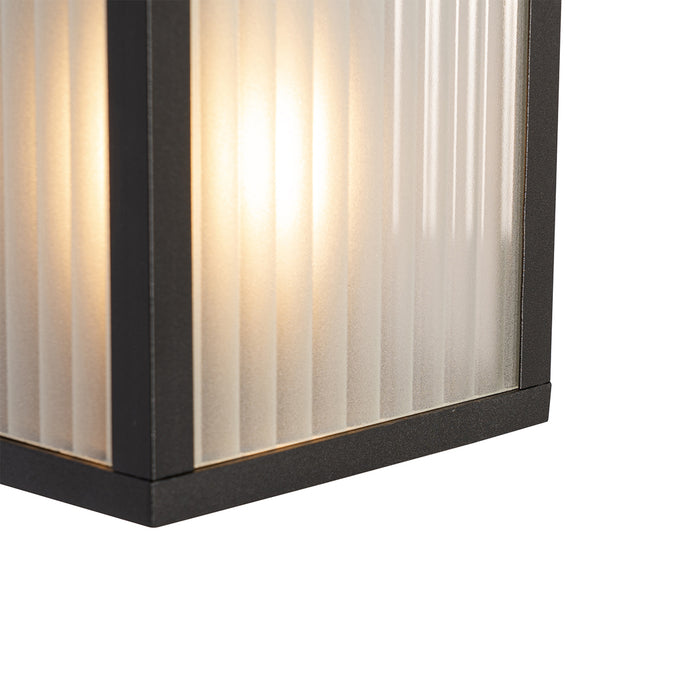 QAZQA Buiten wandlamp zwart met ribbel glas 2-lichts IP44 - Charlois