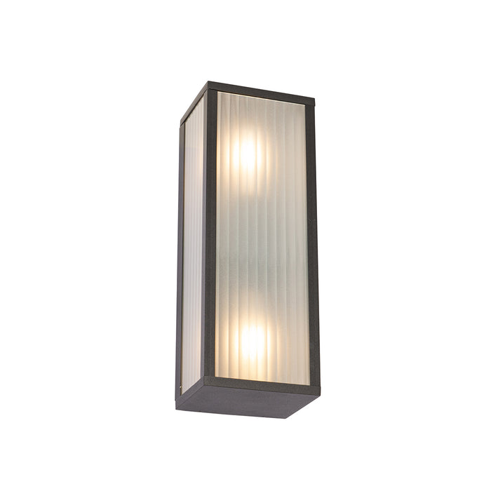 QAZQA Buiten wandlamp zwart met ribbel glas 2-lichts IP44 - Charlois