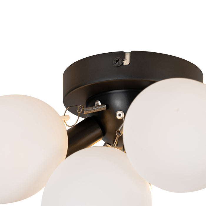 QAZQA Art deco plafondlamp zwart met opaal glas 3-lichts - Uvas