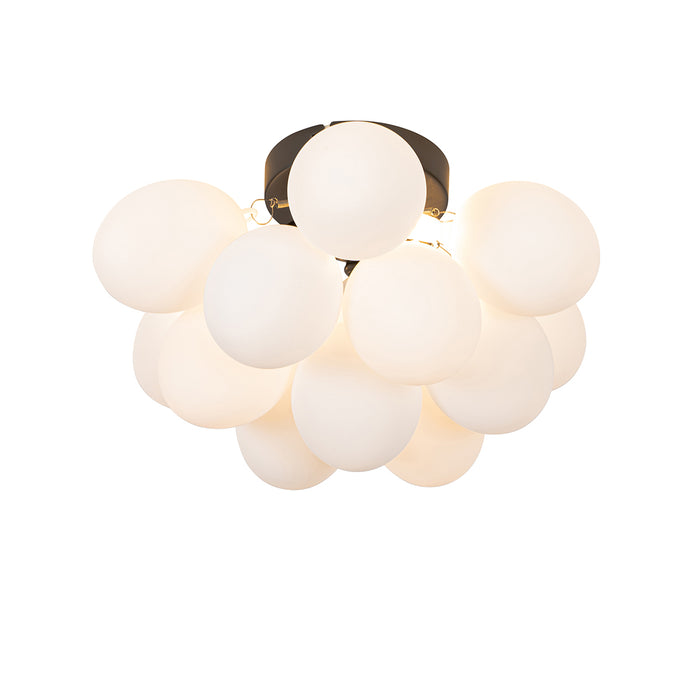 QAZQA Art deco plafondlamp zwart met opaal glas 3-lichts - Uvas