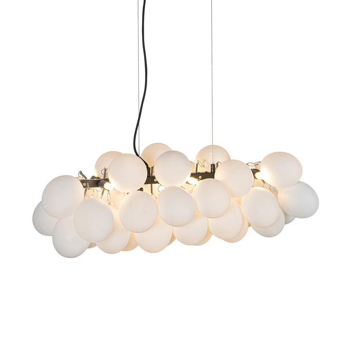 QAZQA Hanglamp zwart met opaal glas 8-lichts langwerpig - Uvas