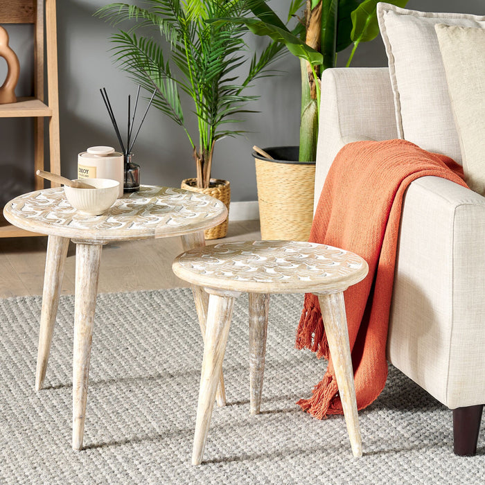 Beliani - HURSI - Bijzettafel set - Lichte houtkleur - Mangohout