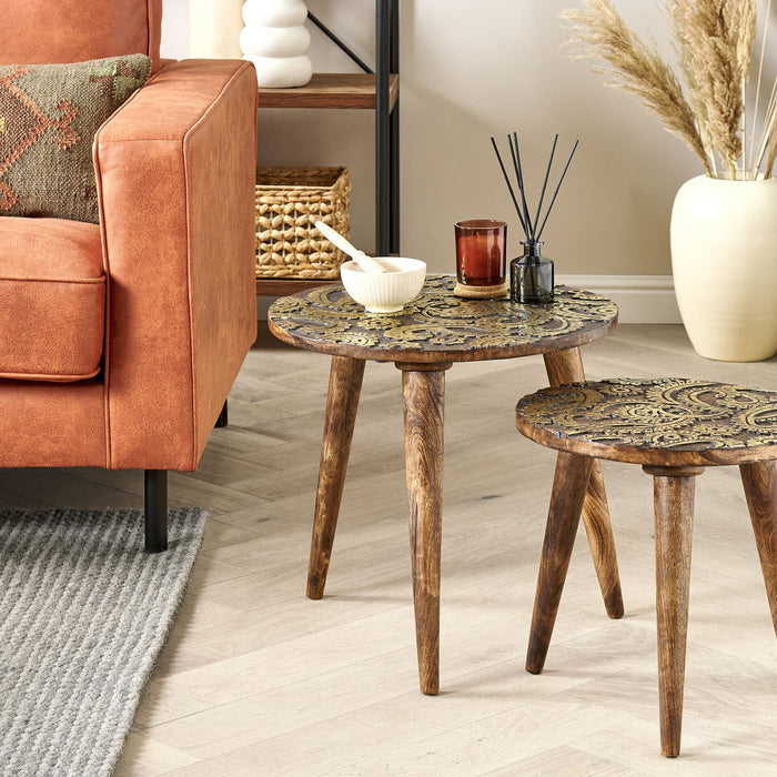 Beliani - CHANPI - Salontafel set - Donkere houtkleur - Mangohout