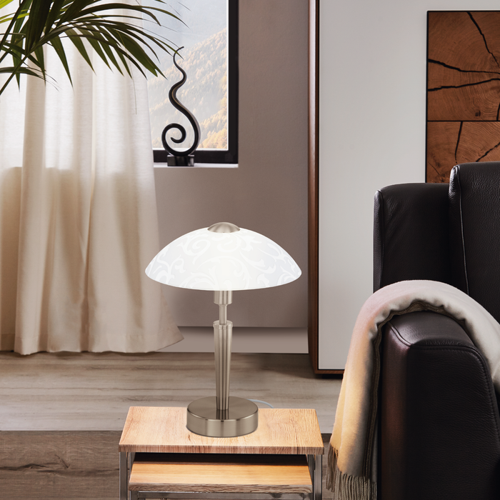 EGLO Solo - Tafellamp - 1 Lichts - Ø26,5cm - Nikkel-Mat - Wit