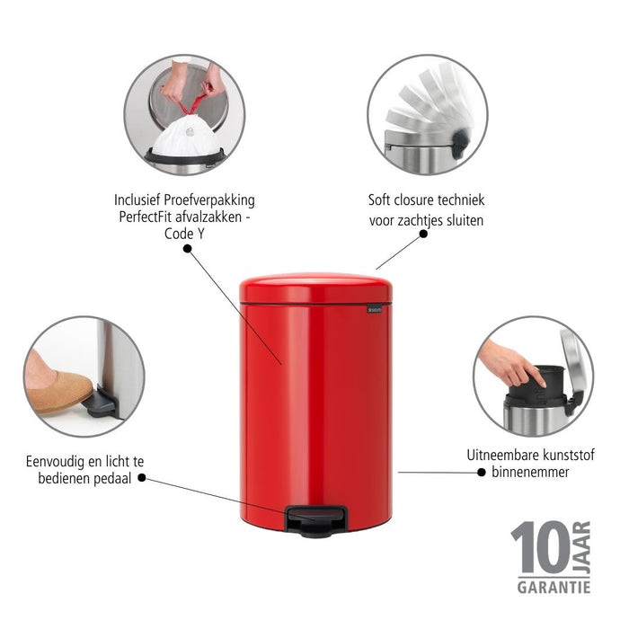 Brabantia NewIcon Pedaalemmer 20 L - Passion Red