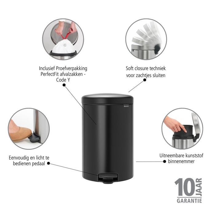 Brabantia NewIcon Pedaalemmer 20 L - Zwart