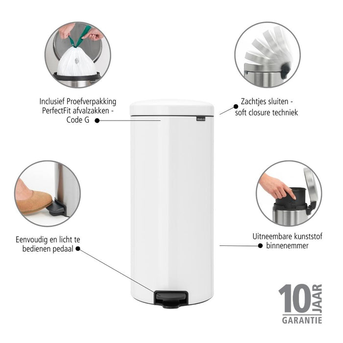 Brabantia NewIcon Pedaalemmer, 30 liter, kunststof binnenemmer - White