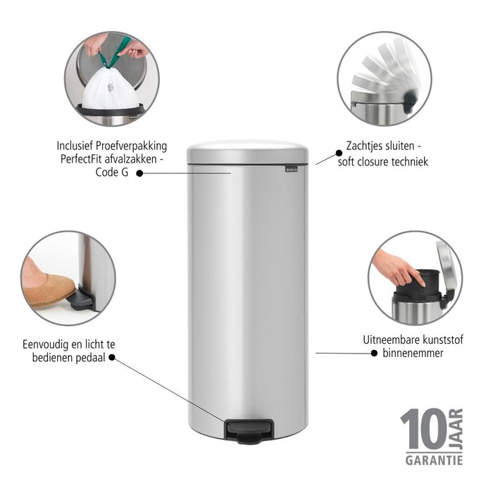 Brabantia NewIcon Pedaalemmer 30 L - Metallic Grey