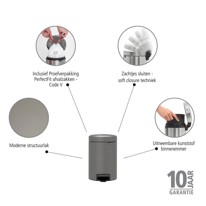 Brabantia NewIcon Mineral Pedaalemmer 3 Liter