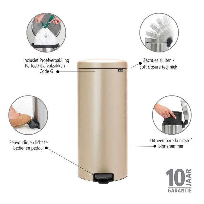 Brabantia NewIcon Pedaalemmer 30 L - Metallic Gold