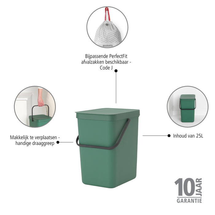 Brabantia Sort & Go Afvalemmer 25 L - Groen