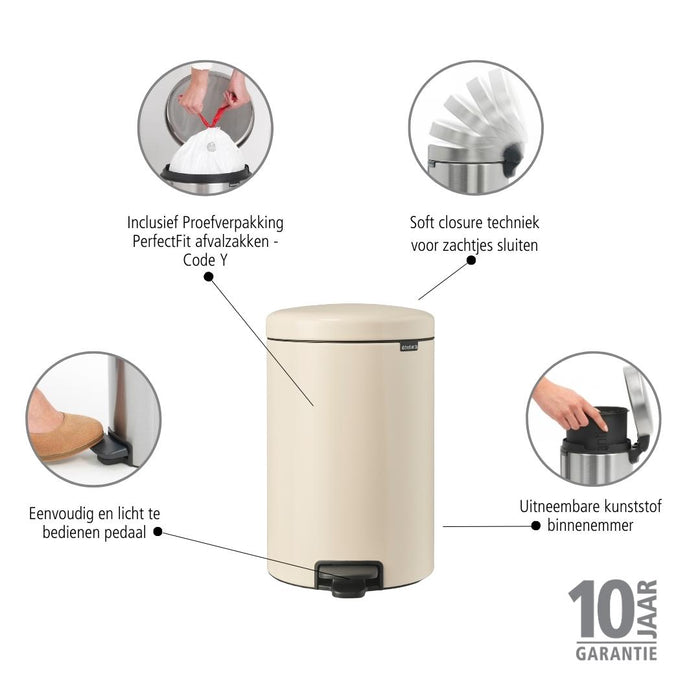 Brabantia NewIcon Pedaalemmer 20 L - Soft Beige
