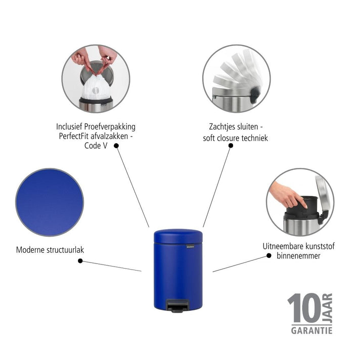 Brabantia NewIcon Pedaalemmer 3 L- Mineral Powerful Blue