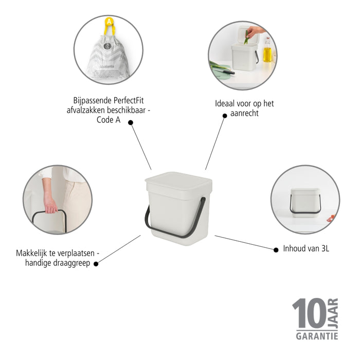 Brabantia Sort & Go Afvalemmer 3 L - Grijs