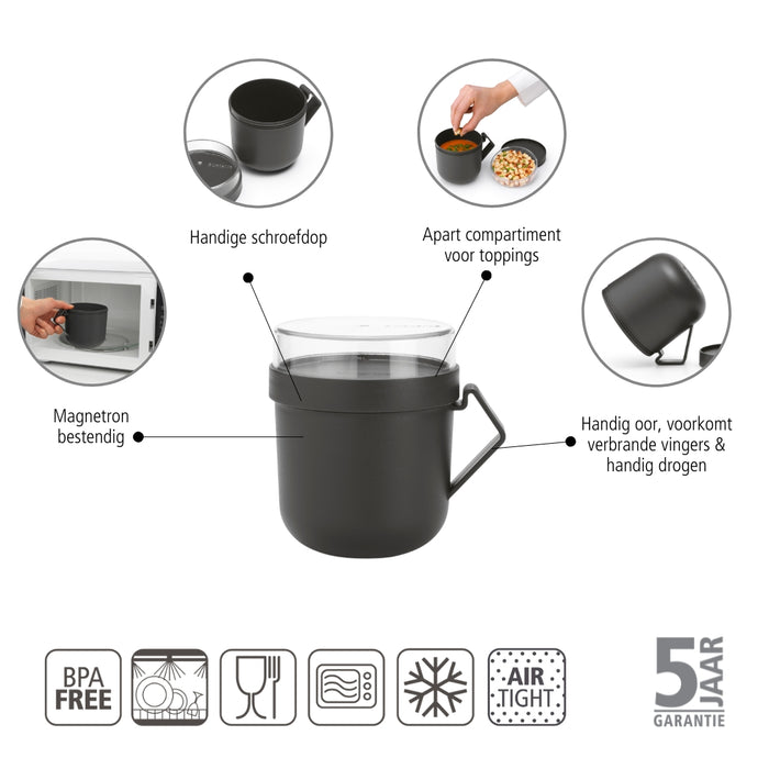 Brabantia Make & Take Soepbeker to Go 0,6 L - Magnetron - Dark Grey