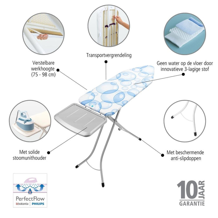 Brabantia PerfectFlow Stoomunithouder Strijkplank 124 x 45 cm