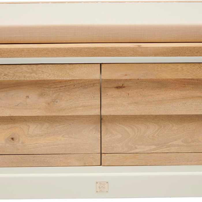 Rivièra Maison - Handgemaakte Opbergbank, Mangohout met Katoenen Bekleding, 40x48x110 cm