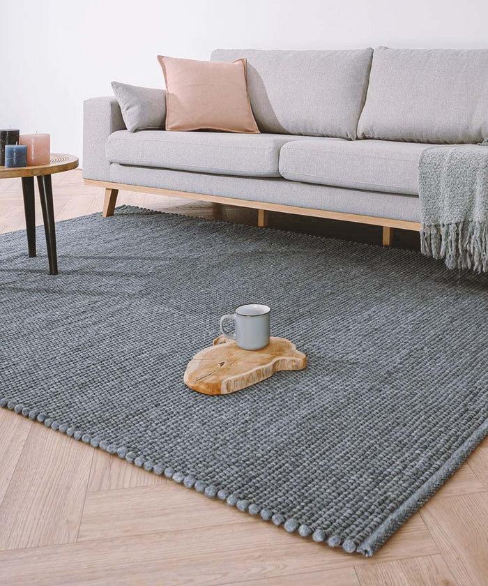 Nordic Weavers Wollen vloerkleed Lett - staalblauw - 60x120 cm