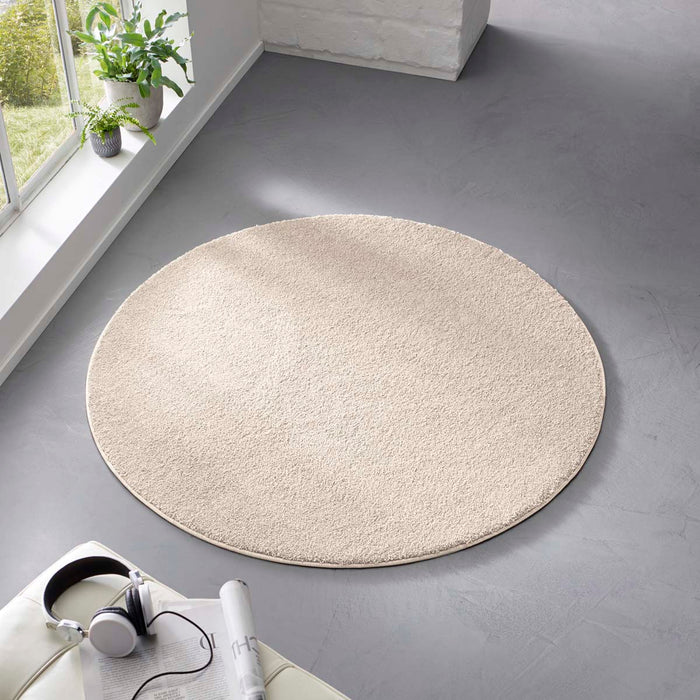 Tapeso Rond effen vloerkleed Qualis - crème - 160 cm