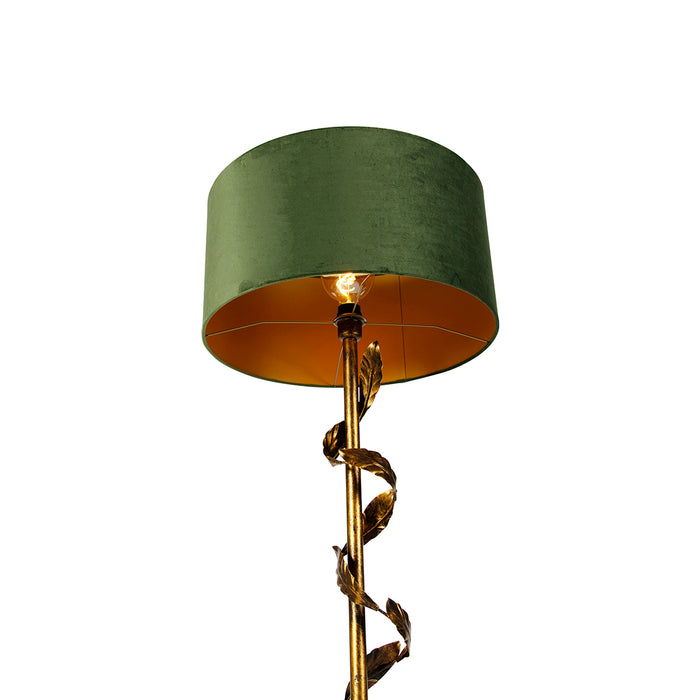 QAZQA Vintage vloerlamp antiek goud met groene kap - Linden