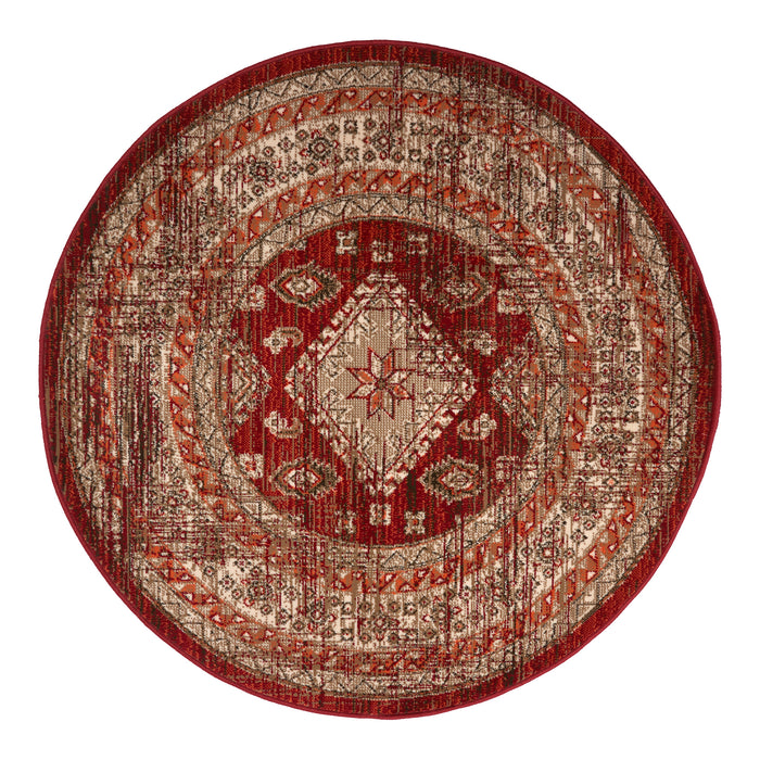 Interieur05 Vloerkleed Vintage Aila Rood|oranje Rond 120cm