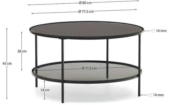Kave Home - Gilda salontafel van gehard glas en metaal met matzwarte